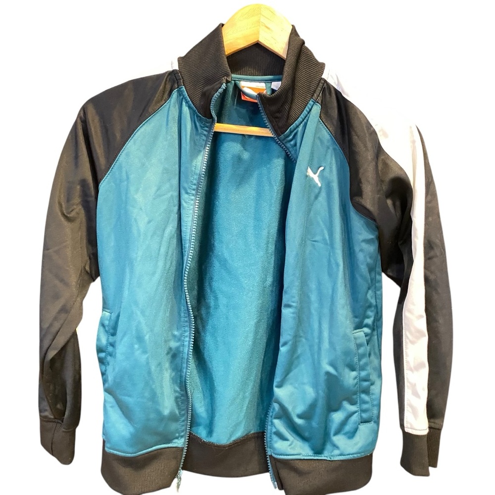 PUMA Boys Jacket Small Black ‎ Green Full Zip With Pockets Casual Sports